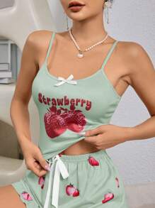 Top de pyjama d'été pour dames, motif Fille à la fraise