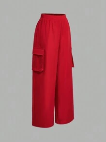 SHEIN Girlism 2pcs Tween Girls' Casual Comfortable Sleeveless Top And Utility Pants Set With Halter - Red - View 5