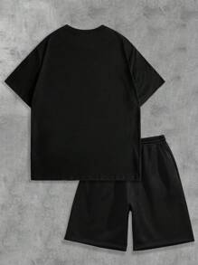 Manfinity Dauomo 男士夏季卡通熊圖案圓領短袖休閒T恤和束口褲套裝