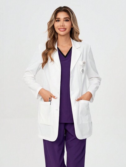 TaskEZ Women's Modern Classic Fit White Modernist 35" 3-Pocket STRETCH Lab Coat Nurse Scrubs Scrubs Uniform