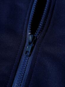 SHEIN 年轻男孩 1 件休闲有趣的学院风可爱街头夹克，带字母印花，适合日常穿着、上学、旅行、户外活动、秋冬季节 - 藏蓝色 - 查看 10