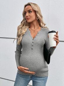 SHEIN Maternity Spring/Autumn Casual Solid Color Half-Zip Slim Fit Sweater, For Winter