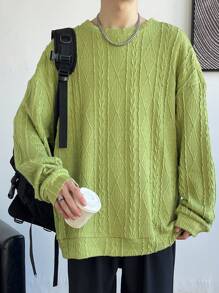 Claim Dot Sudadera de hombre de manga larga, cuello redondo y unicolor para uso diario - Verde - Ver 1