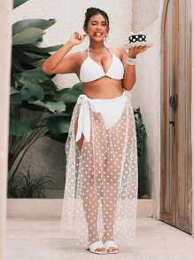 SHEIN Swim Curve 大码纯色性感网眼罩衫夏季 - 白色 - 查看 1