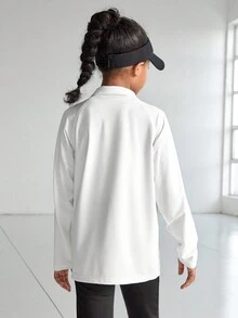 SHEIN Áo lưới thoáng khí cho bé gái tuổi teen, Yoga ngoài trời, Thể dục, Chạy bộ và Đạp xe, Thoải mái, Thân thiện với da, Áo khoác cổ đứng, Áo khoác tập luyện thể thao thể thao - trắng - Xem 2