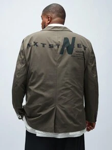 Manfinity VCAY Men's Plus Size Casual Loose Weave Wide Strap Long Sleeve Suit Jacket, Suitable For Autumn And Winter Seasons, For Daily Wear - Brown - View 2