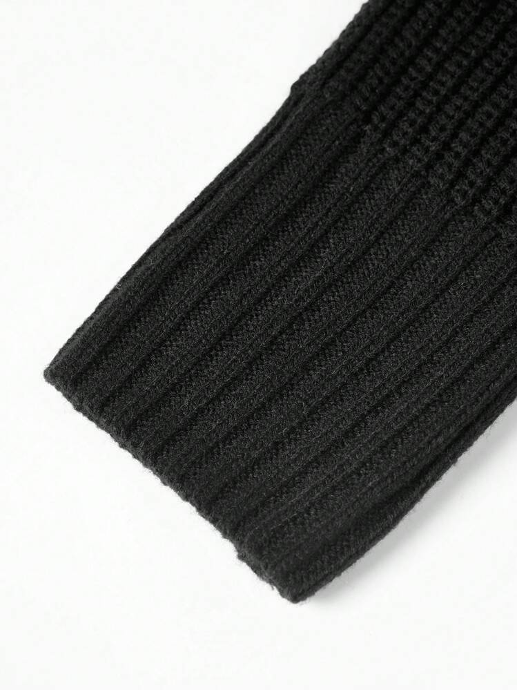 Pánský jednobarevný minimalistický ležérní svetr s dlouhým rukávem - Černá - Zobrazit 5