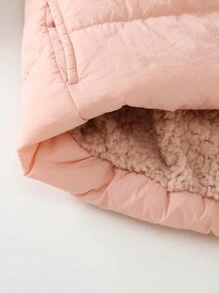 SHEIN Playful Pals 幼儿婴儿女孩休闲收腰蝴蝶结装饰口袋泰迪熊衬里轻质长袖拉链加垫连帽夹克，冬季外套，6M-3T - 粉色 - 查看 7