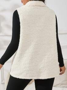 SHEIN Essnce Plus Size Sleeveless Turn-Down Collar Vest With Pockets, For Winter