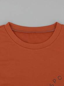 Casual Women's Round Neck Fashion Long Sleeve Letter Print Sweatshirt - Rust Brown - View 4