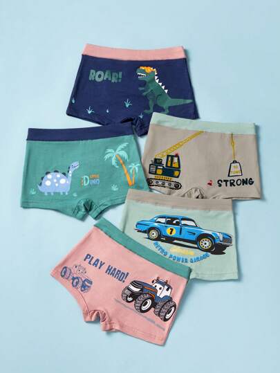 ملابس داخلية للأولاد الصغار 5 قطع بجرافيك سيارات وديناصور