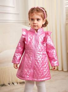 SHEIN Baby Girl Autumn And Winter Fashionable Padded Coat With Cap Sleeves - Pink - View 6