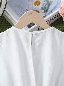 SHEIN Tween Girls White Jumpsuit With Wide Legs And Delicate Embroidery Lace For Summer Holiday Or