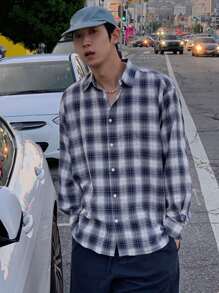 DAZY Men's Loose Casual Plaid Long Sleeve Shirt, Spring And Autumn