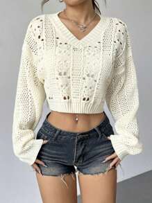 Flirla Ladies' Solid Color Simple Daily Long Sleeve Cardigan - White - View 6