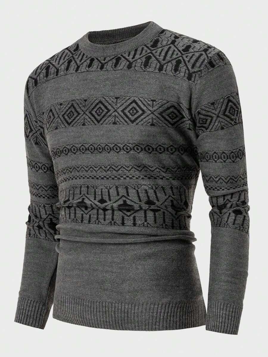 RueChic Men Geometrical Knit Regular Sweater - Dark Grey - View 1