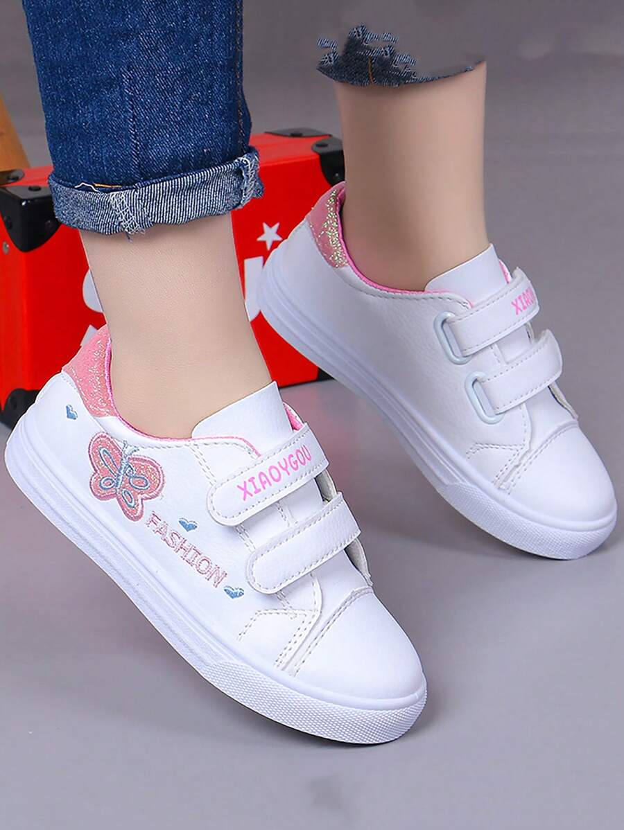 新款時尚兒童校園運動鞋，中大童潮流魔術貼舒適跑步運動鞋，適用於春季/夏季 - 粉色 - 查看 1