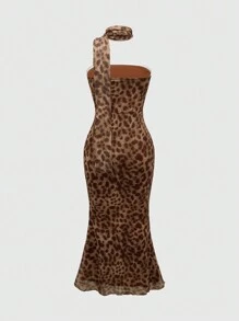 ROMWE J-Fashion Women's Summer Fashionable Leopard Print Mermaid Strapless Dress, For New Year