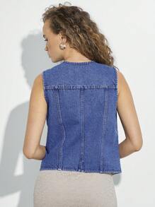 WESTFADE Premium 91% Cotton Denim Boyfriend Vest - Blue - View 2