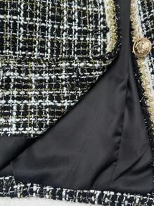 SHEIN SXY 女式時尚格紋短款羊毛外套，適用於春秋季節 - 黑色 - 查看 8