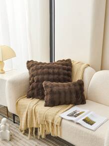 1个咖啡棕色仿兔毛装饰枕套（不含枕芯），现代法兰绒绒面枕套，带拉链封口，适用于家居、沙发、客厅 - 咖啡棕 - 查看 4