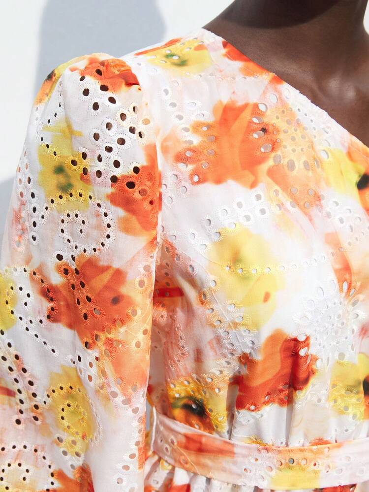 SHEIN Maija Women's Random Printed Oblique-Shoulder Mini Dress