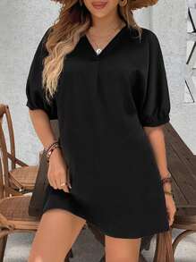 SHEIN Vestido negro de verano casual para mujeres embarazadas con escote en V