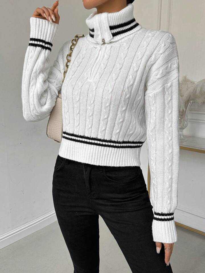 SHEIN LUNE 2024 Fall Striped Color-Block Drop-Shoulder Half