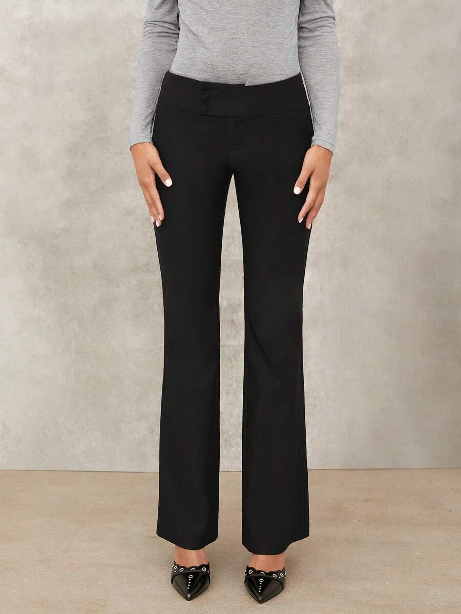 SHEIN BAE 黑色纯色女士简约日常休闲外出装、工作服、外出装、秋季女装、商务休闲女装、超低腰复古千禧直筒裤、教师裤、适合秋季、办公室警笛装、
教师裤 - 黑色 - 查看 1