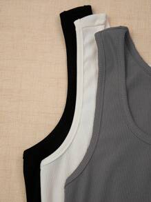 SHEIN PETITE 女士夏季方领休闲纯色背心组合图案 T 恤女士上衣