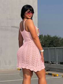 Flirla Floral Crochet Plus Size Women's Dress