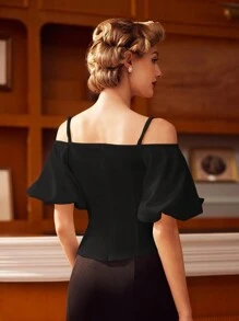 Vintamour Áo ngắn tay phồng dáng ôm cổ điển thanh lịch cho mùa xuân/hè, thích hợp mặc thường ngày hoặc đi nghỉ mát, áo nữ dự tiệc Ngày của Mẹ, áo dự hòa nhạc, áo cưới mùa hè, áo nữ mùa hè, áo trắng, áo dành cho giáo viên, áo tốt nghiệp, áo cưới, áo sinh nhật, áo dự tiệc trưa, áo công sở, áo phong cách quý tộc cổ điển, áo nữ công sở, áo dự tiệc trưa, áo sinh nhật - màu đen - Xem 2