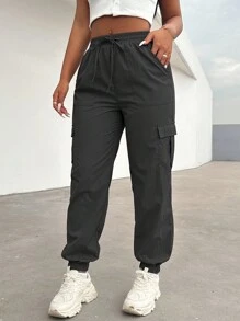 VaVaBold Pantalon femme de couleur unie avec cordon de serrage et taille élastique avec poches, coupe décontractée et ample, jogging femme