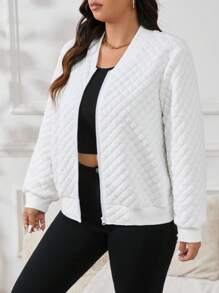 SHEIN Essnce 大码阿姨纹理面料格子棒球夹克