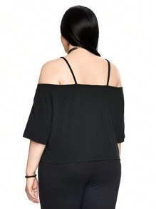 ROMWE Grunge Punk Plus Size Gothic 2 In 1 Virgin Mary Printed Short Sleeve T-Shirt, School - Black - View 5