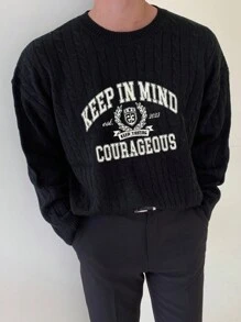 DAZY Men's Autumn Letter Printed Sweater - Black - View 4