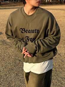 DAZY Men's Autumn Letter Print Pullover Sweatshirt - Green - View 4