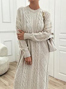 EURMUSE Cable Pattern Sweater Dress - Beige - View 2