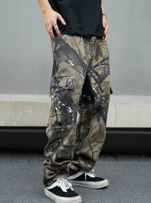 Manfinity EMRG Men's Loose Camouflage Printed Workwear Jeans With Pockets And Wide Leg - Multicolor - View 8