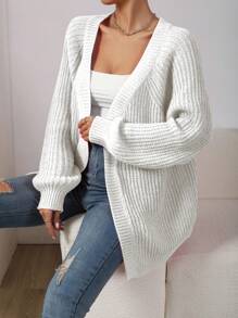 Chiquease Women's Solid Color Simple Daily Long Sleeve Casual Cardigan,Ladies Spring/Fall Casual Rib-Knit Raglan Sleeve Regular Fit White Plain Women Cardigans,Casual Daily Wear,Long Sleeve Tops - White - View 3