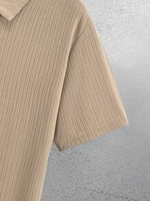 Manfinity Homme Men Ribbed Knit Quarter Zip Polo Shirt - Khaki - View 4