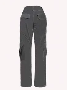 Casual Versatile Minimalist Solid Color Straight-Leg Cargo Pants Christmas Day - Xám - Xem 2