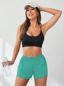 Gameset SHEIN Sport 女士夏季運動短褲，防光、瑜伽舒適，2合1設計 - 綠色 - 查看 7