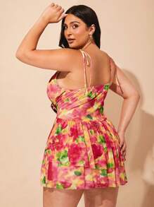 SHEIN BAE Vestido de tubo estampado con dobladillo en A para mujer de talla grande, ideal para vacaciones - Verde - Ver 2