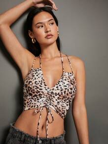 WESTFADE Cropped Leopard Tank Top - Brown - View 1