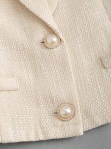 Sweetra Spring/Fall Casual Solid Color Cropped Blazer Y2K - Apricot - View 4
