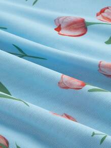 SHEIN MOD Vestido largo con estampado floral de tulipanes azul y rosa, soñador, plisado, para brunch, cumpleaños, vestido de fiesta/noche - Azul - Ver 4