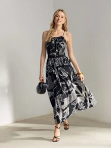 MOTF PREMIUM GRAPHIC PRINT KNOT FRONT SLIP DRESS - Multicolor - View 4