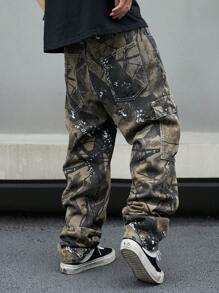 Manfinity EMRG Men's Loose Camouflage Printed Workwear Jeans With Pockets And Wide Leg - Multicolor - View 2