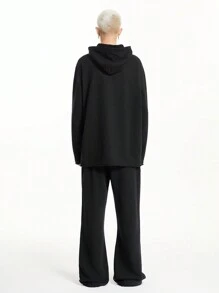 Manfinity VCAY Sudadera con capucha de punto para hombre con estilo callejero, logotipo impreso reflectante de 3M, hombros caídos y bordes anchos, adecuada para las estaciones de otoño e invierno - Negro - Ver 8